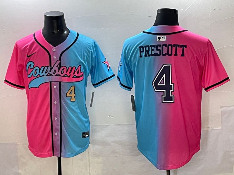 Men 2025 Dallas Cowboys #4 Prescott Blue pink Nike Limited NFL Jersey style 003